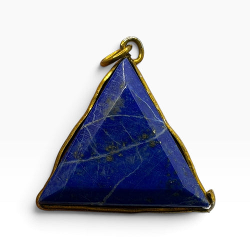 Afghan Natural Lapis Lazuli Triangle Pendant Faceted Blue Gemstone Gold Tone