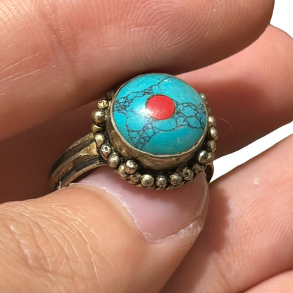 Vintage Nepalese Tibetan Metal Ring With Blue Stone