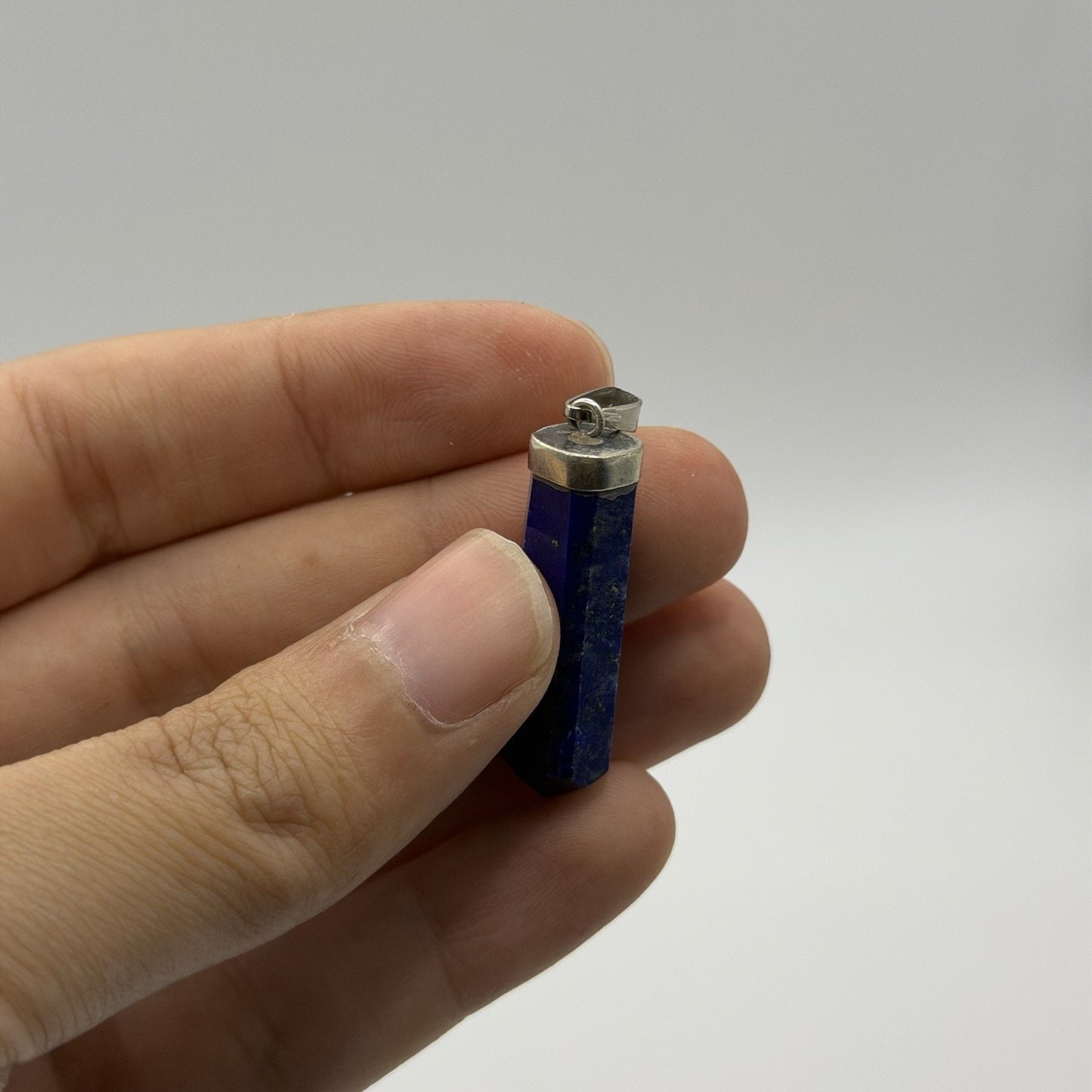 Natural Afghan Lapis Lazuli Point Pendant Silver Cap
