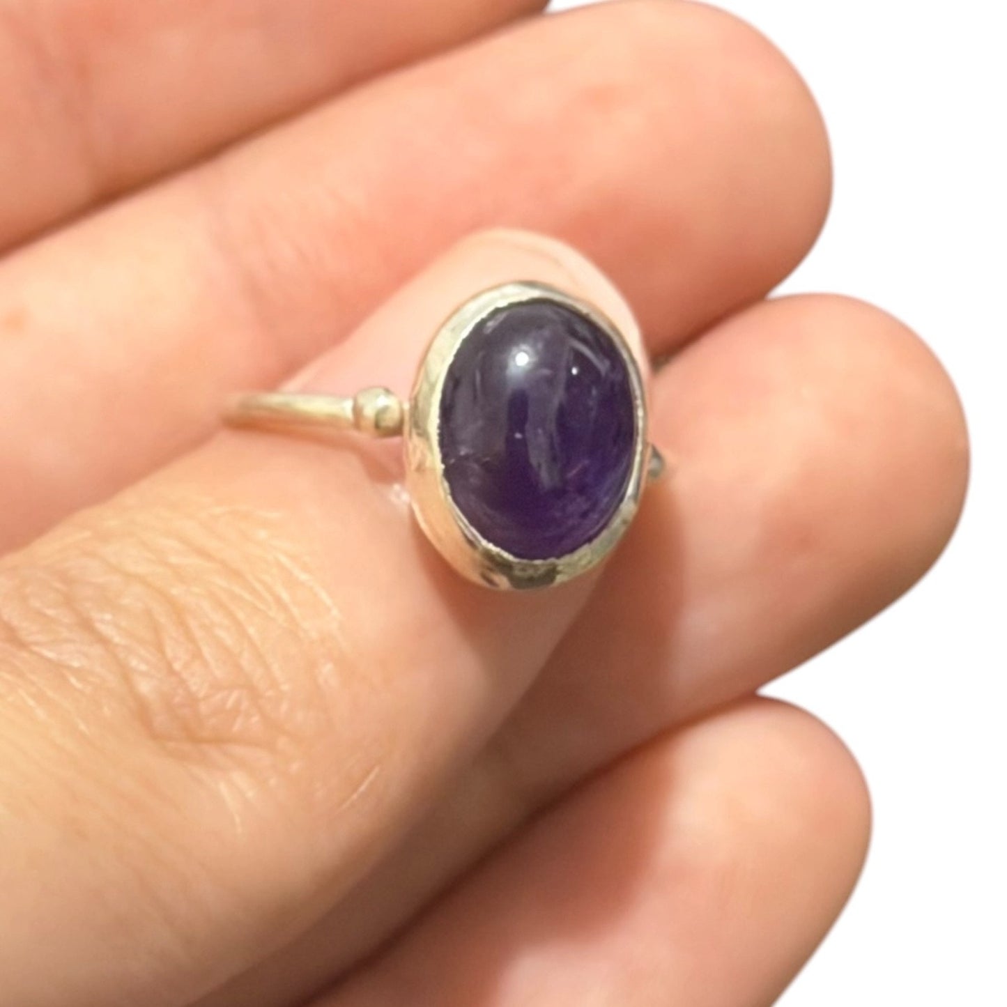 Natural Amethyst Stone Minimal Ring Silver 92.5