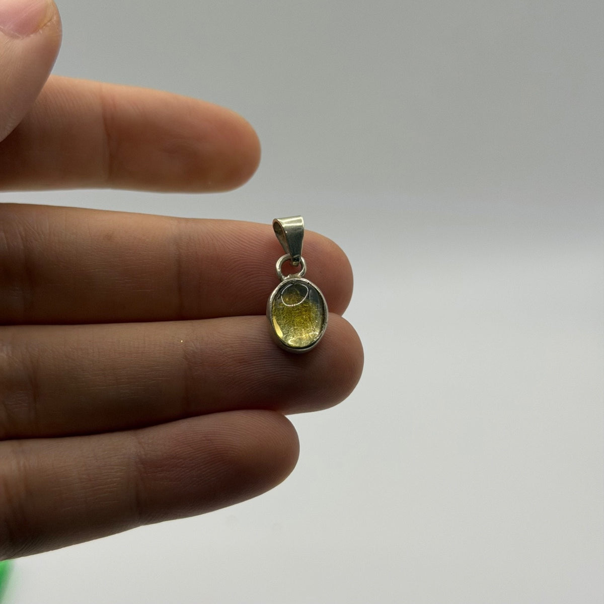 925 Sterling Silver Olive Green Moldavite Peridot Oval Gemstone Pendant