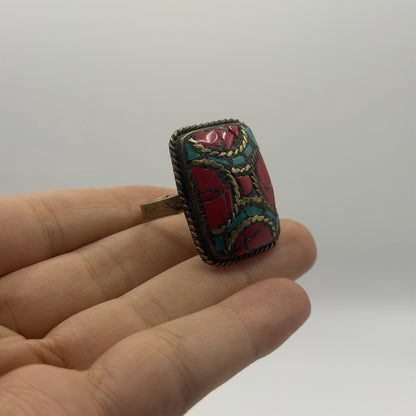 Vintage Nepalese Tribal Brass Ring With Stones
