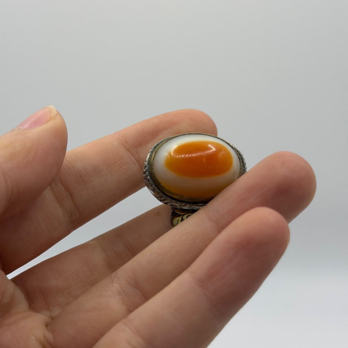Vintage Arabic Style Agate Eye Silver Ring