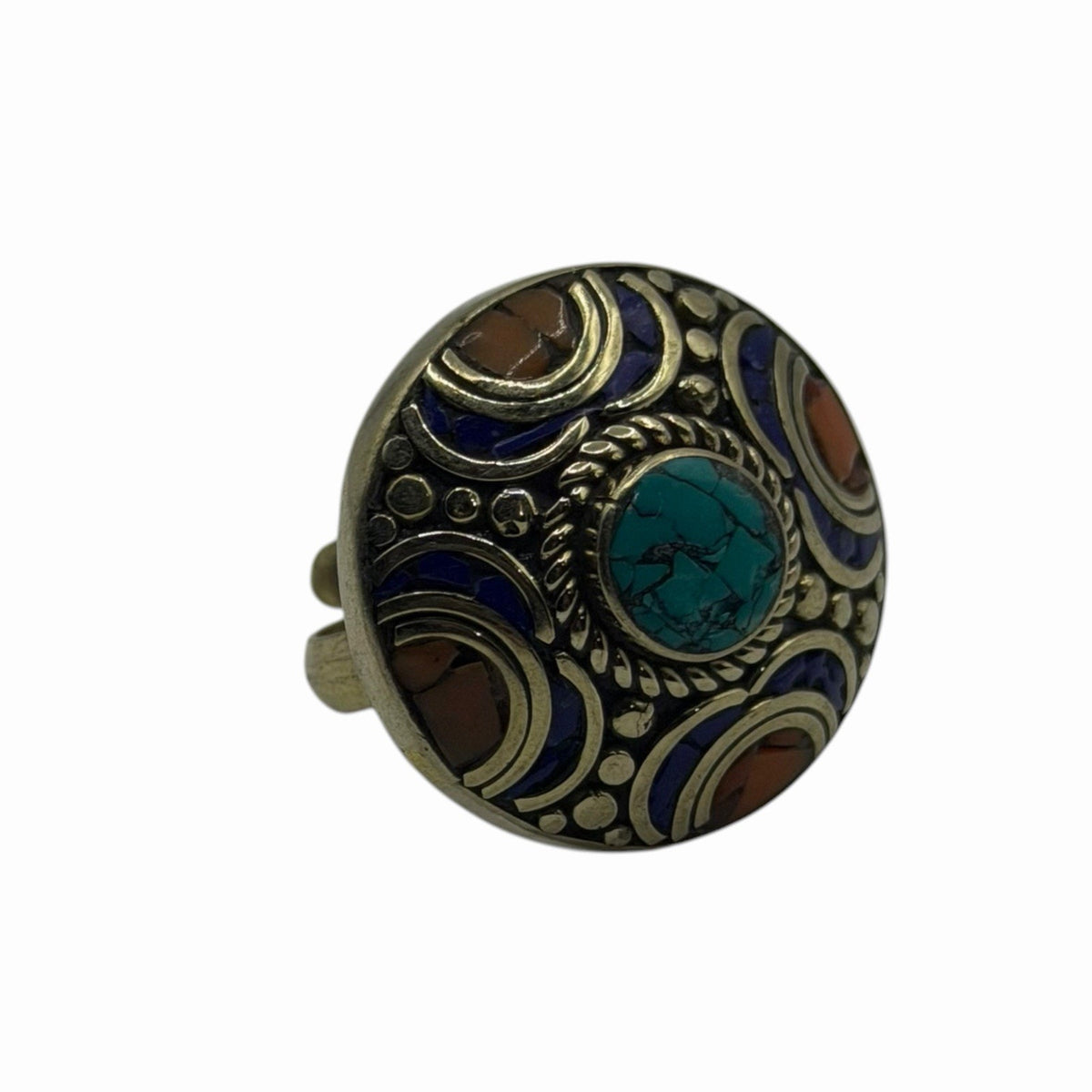 Unique Handmade Tribal Nepalese Multi Stone Silver Tone Ring