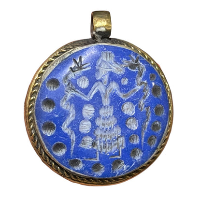 Snake Charmer Intaglio Brass Pendant