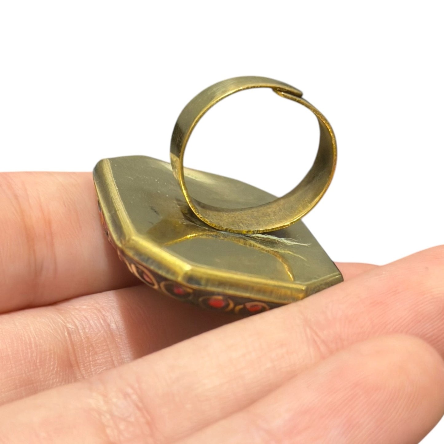 Handmade Tribal Nepalese Multi Stone Brass Ring