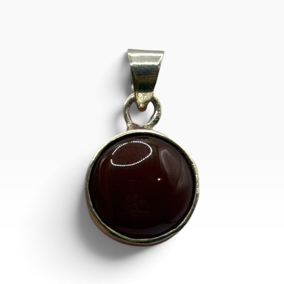 925 Sterling Silver Dark Red Carnelian Garnet Round Bezel Pendant