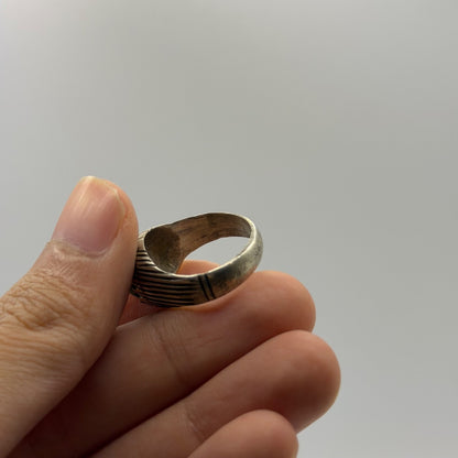 Silver Green Turquoise Cabochon Fluted Ribbed Heavy Signet Ring Band