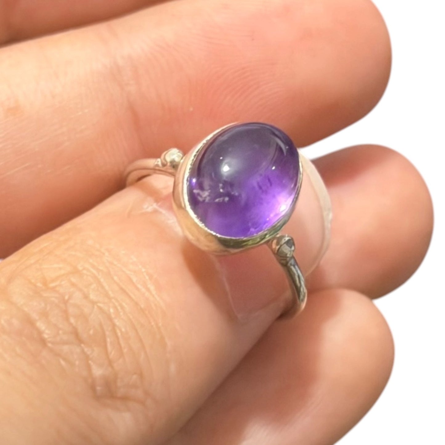 Natural Amethyst Stone Minimal Ring Silver 92.5