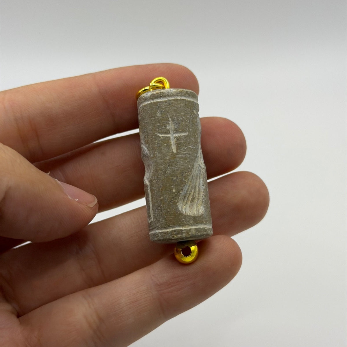 Antique Carved Cylinder Seal Pendant Ancient Style Bead Charm