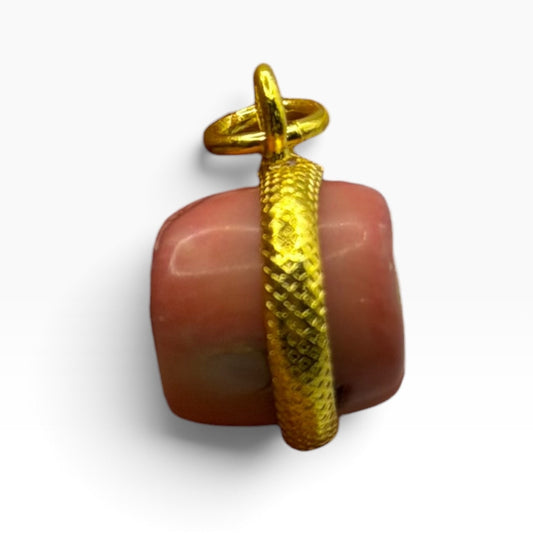 Vintage Natural Coral Barrel Pendant Gold Plated Wire Wrapped Bead Charm