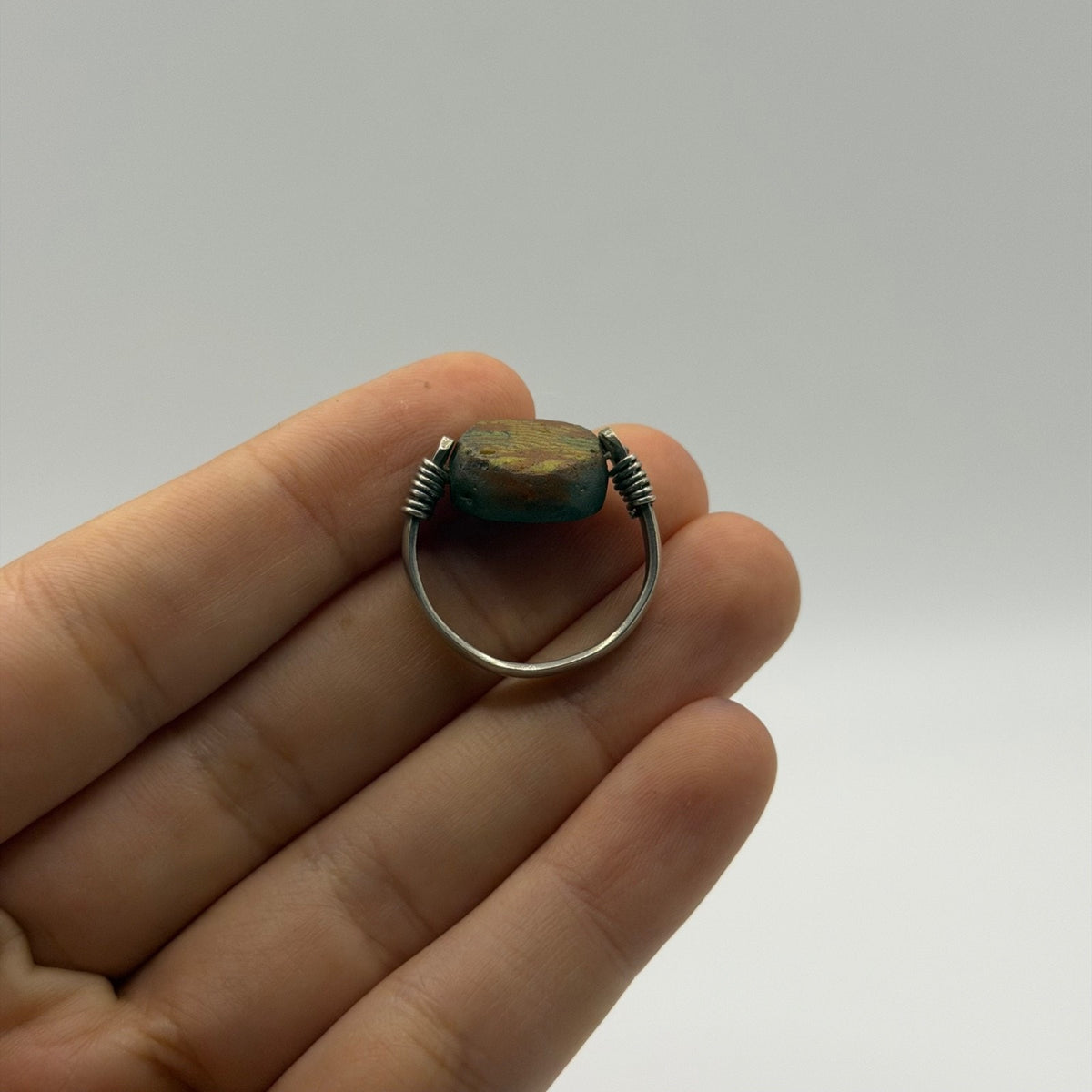 Vintage Silver Greco Roman Style Stone Cabochon Ring
