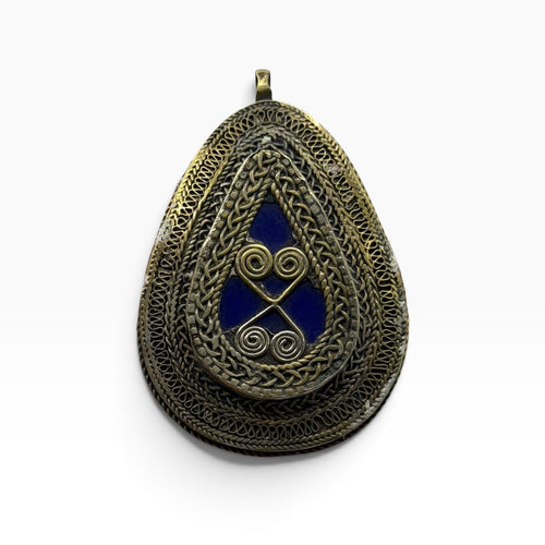Antique Vintage Tribal Filigree Teardrop Pendant Brass Bronze Silver Wire Art