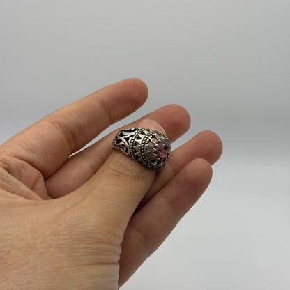 Vintage Handmade Silver Ring With Pink Gem Stone