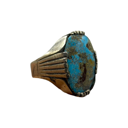 Vintage Silver Ring Natural Turquoise Stone Southwestern Statement