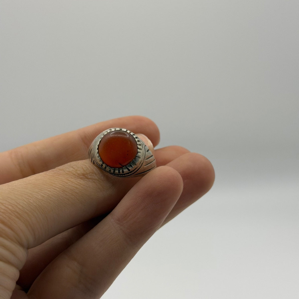 Vintage Handmade Silver Ring With Agate Stone