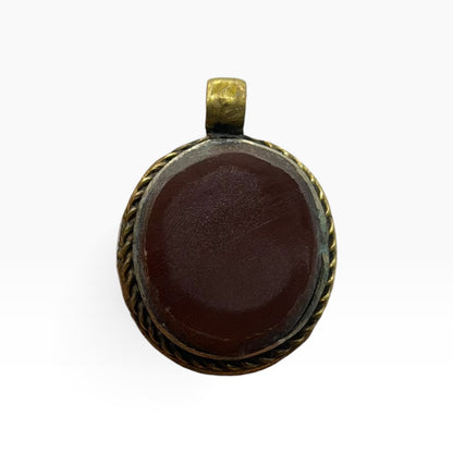 Vintage Natural Agate Afghan Tribal Style Brass Pendant