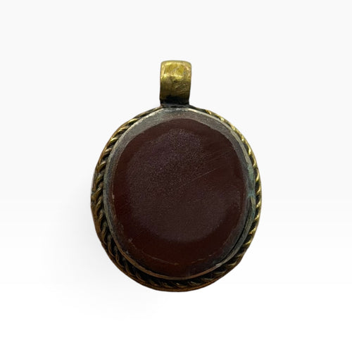 Vintage Natural Agate Afghan Tribal Style Brass Pendant