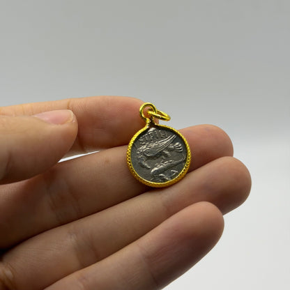 Ancient Roman Greek Style Silver & Gold Tone Coin Pendant