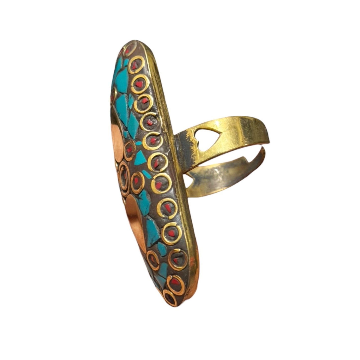 Vintage Nepalese Tibetan Brass Ring With Stones