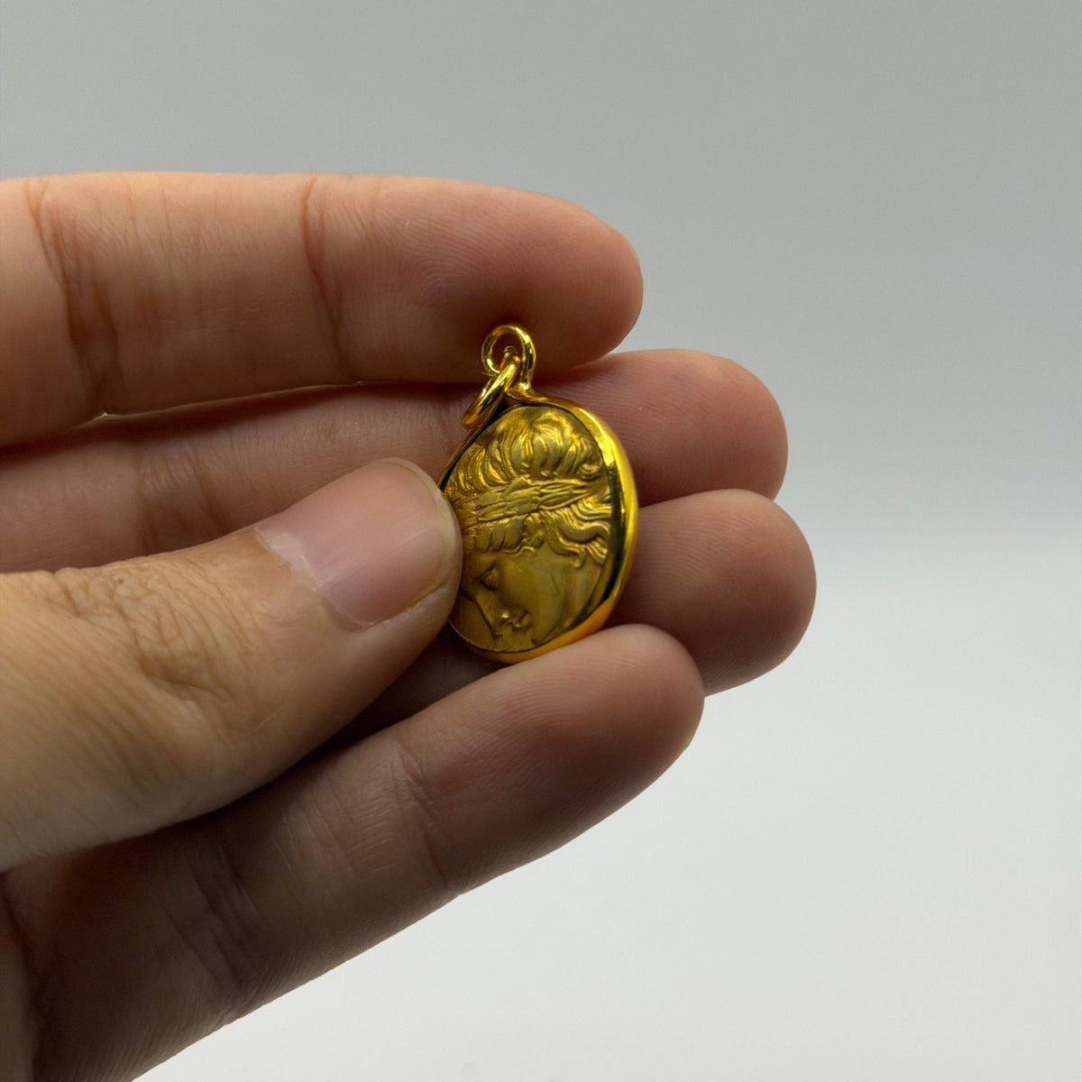Ancient Roman Greek Style Gold Tone Coin Pendant