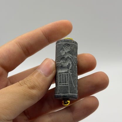 Antique Carved Cylinder Seal Pendant Ancient Style Bead Charm