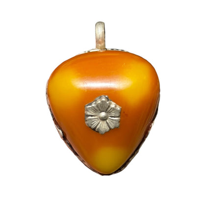 Vintage Nepalese Boho Tribal Amber Like Stone Silver Tone Pendant