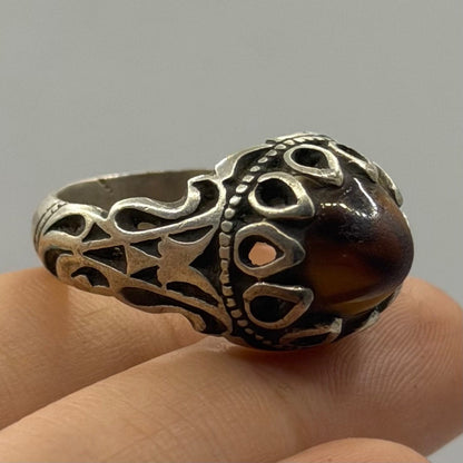 Vintage Islamic Ottoman Style Tiger Eye Silver Ring