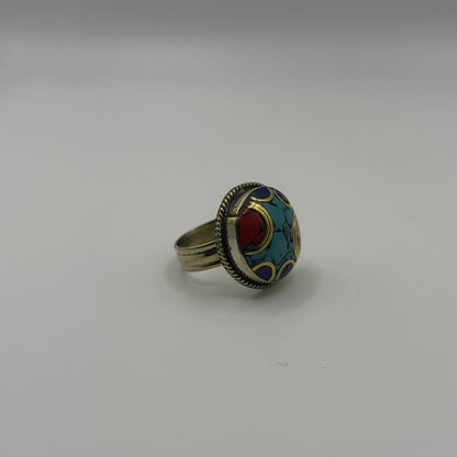 Handmade Tribal Nepalese Multi Stone Silver Tone Ring