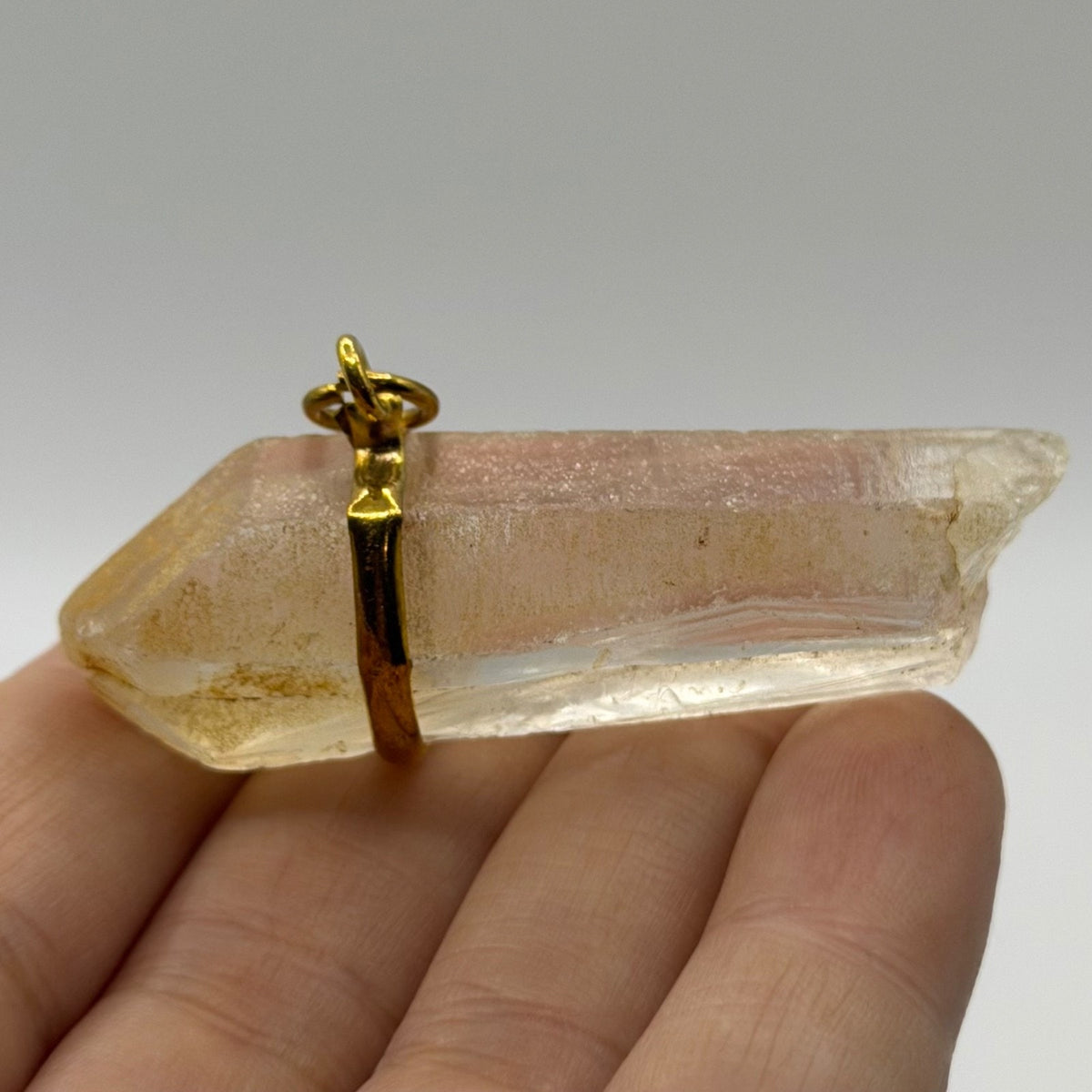 Raw Quartz Crystal Point Pendant Gold Tone Wire Wrap Natural Gemstone Charm⁠