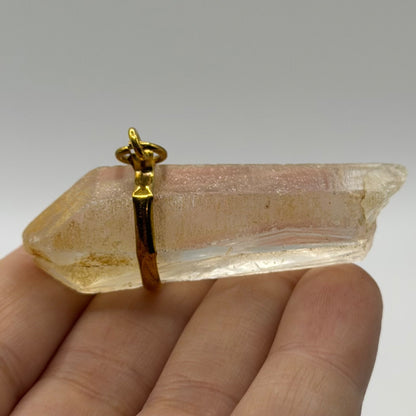 Raw Quartz Crystal Point Pendant Gold Tone Wire Wrap Natural Gemstone Charm⁠