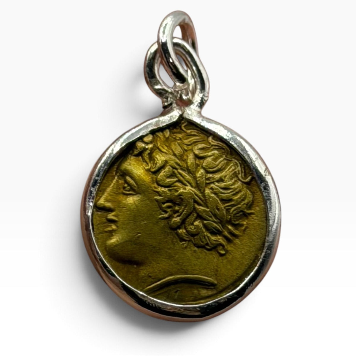 Ancient Roman Greek Style Coin Pendant Silver Gold Tone Coin Medallion Charm