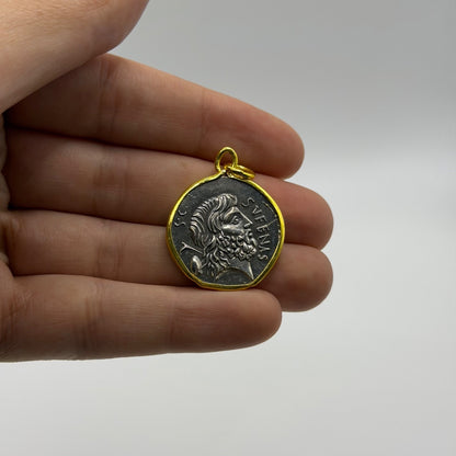 Ancient Roman Greek Style Silver & Gold Plated Coin Pendant