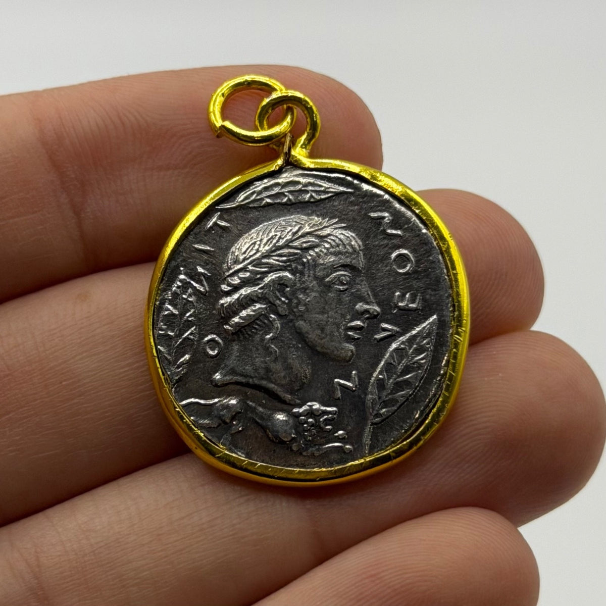Ancient Roman Greek Style Coin Pendant Silver Gold Tone Coin Medallion Charm