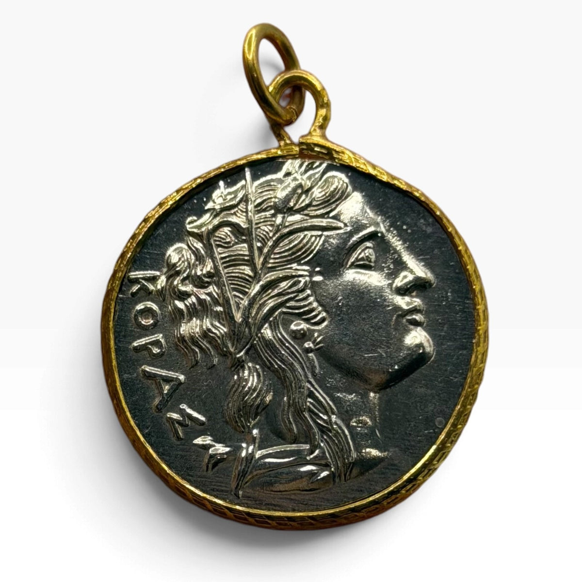 Ancient Roman Greek Style Silver & Gold Plated Coin Pendant