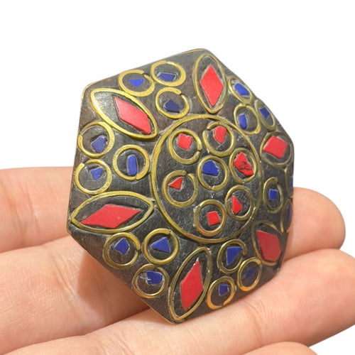 Unique Tribal Nepalese Multi Stone Brass Ring