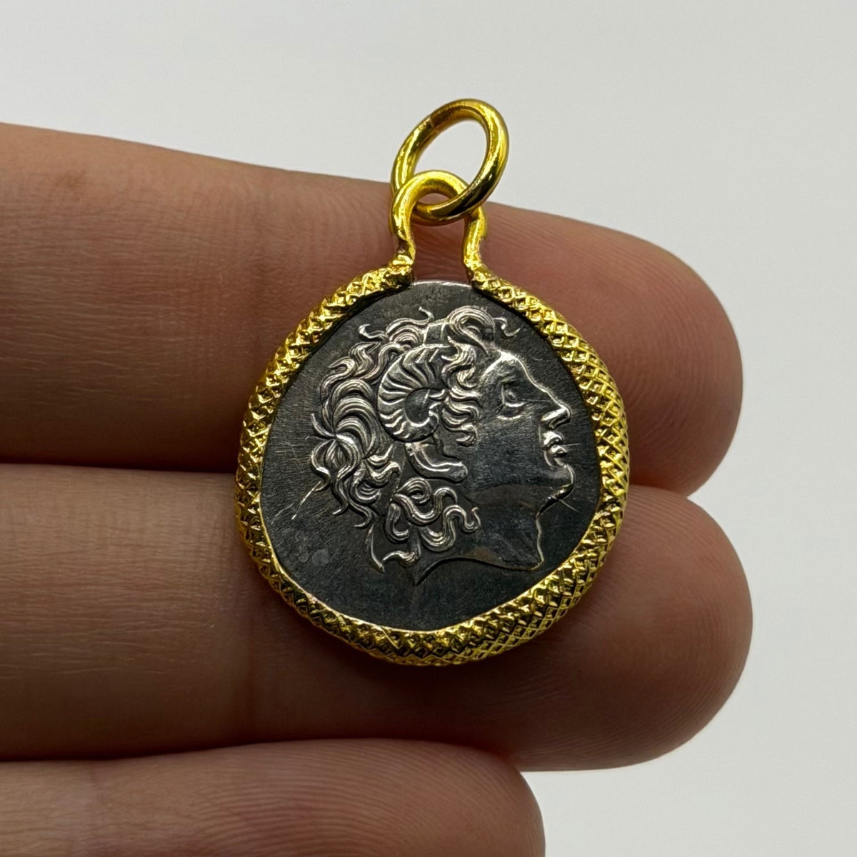 Ancient Roman Greek Style Coin Pendant Silver Gold Tone Coin Medallion Charm