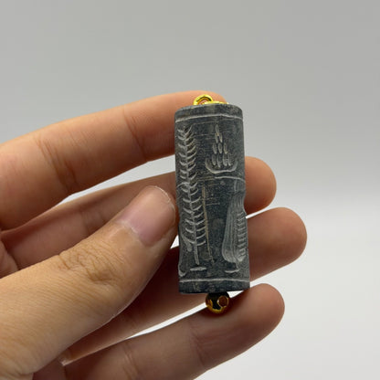 Antique Carved Cylinder Seal Pendant Ancient Style Bead Charm