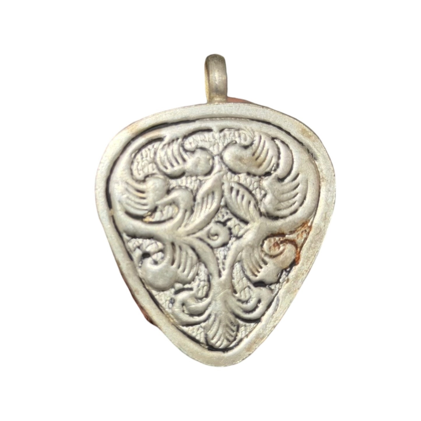 Vintage Nepalese Boho Tribal Amber Like Stone Silver Tone Pendant