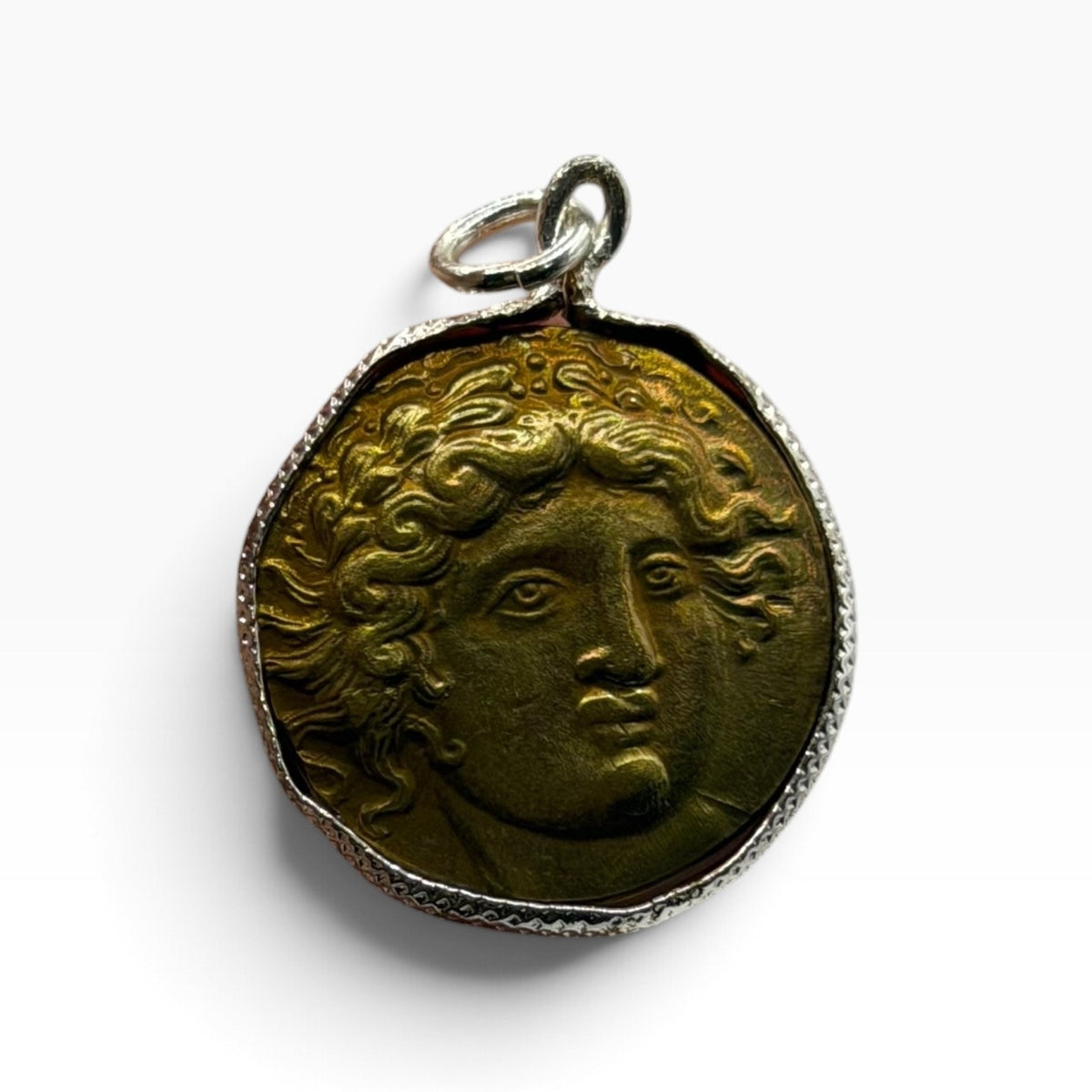 Ancient Roman Greek Style Gold Tone Coin Pendant