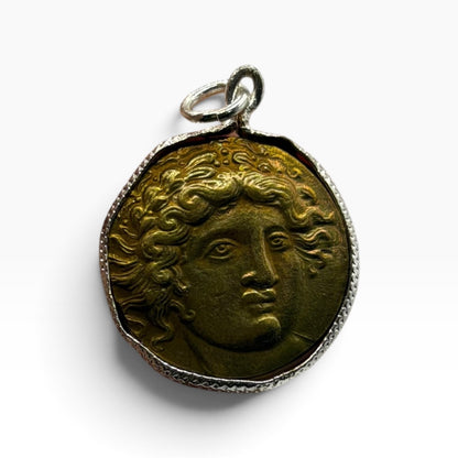 Ancient Roman Greek Style Gold Tone Coin Pendant