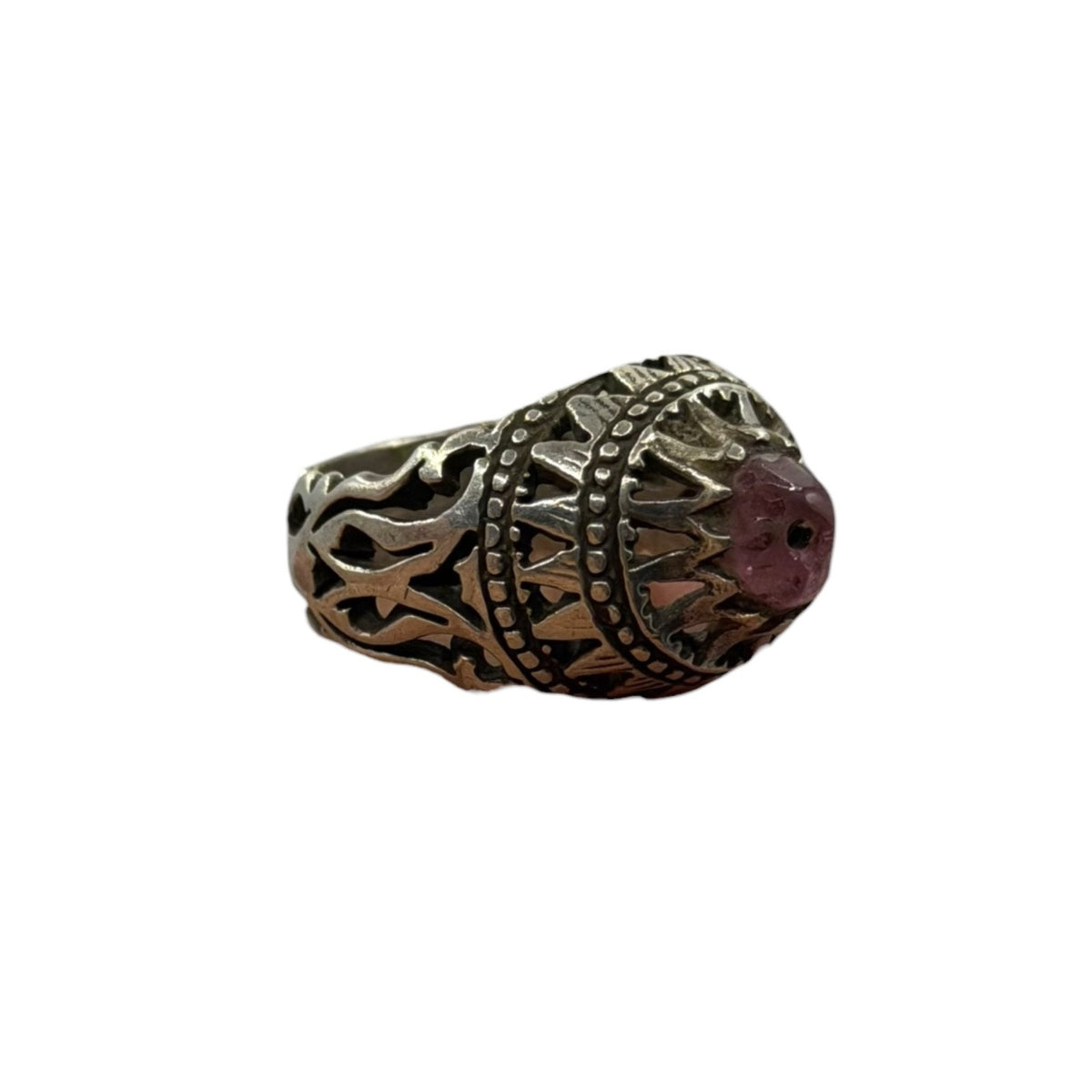 Vintage Handmade Silver Ring With Pink Gem Stone