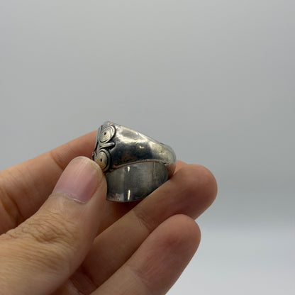 Silver Swirl Design Ring with Round Coral Cabochon