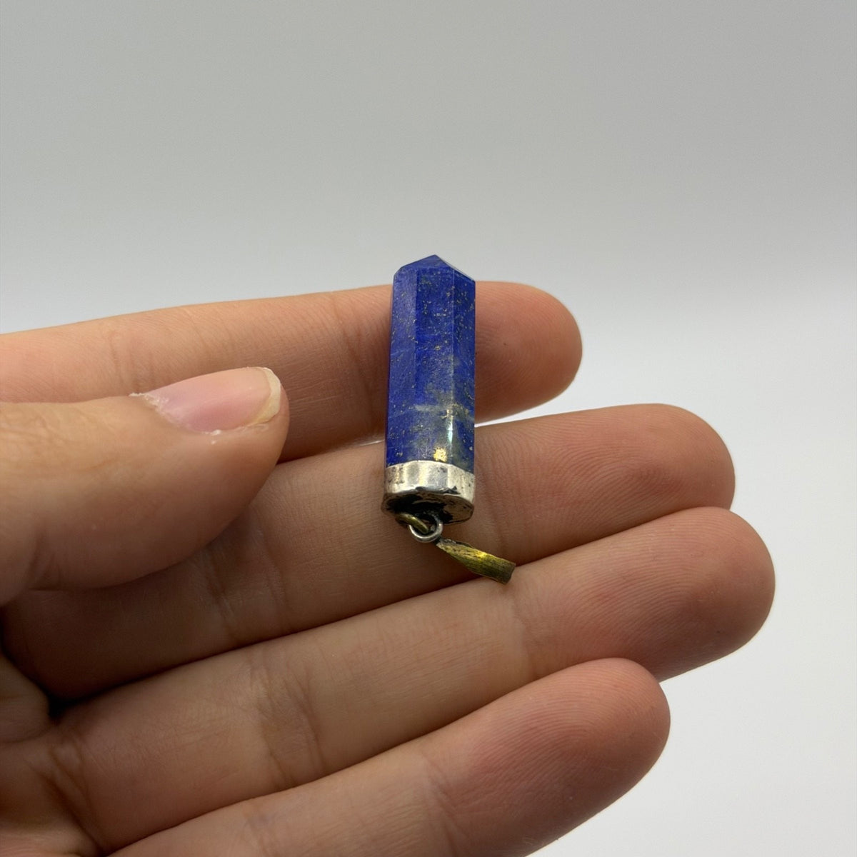 Natural Afghan Lapis Lazuli Point Pendant Silver Cap Hexagonal Crystal Bullet