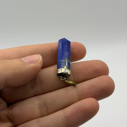 Natural Afghan Lapis Lazuli Point Pendant Silver Cap Hexagonal Crystal Bullet