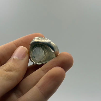 Vintage Solid Silver White Moonstone Cabochon Modernist Solitaire Statement Ring