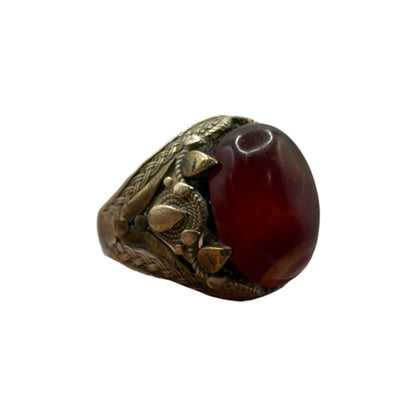 Vintage Silver Filigree Statement Ring with Red Carnelian Cabochon
