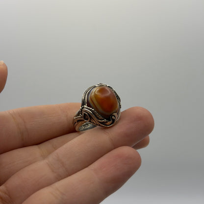 Antique Central Asian Agate Sterling Silver Ring