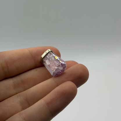 Sterling Silver 925 Raw Quartz Crystal Point Gemstone Pendant