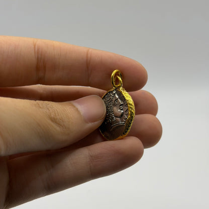 Ancient Roman Greek Style Silver & Gold Tone Coin Pendant